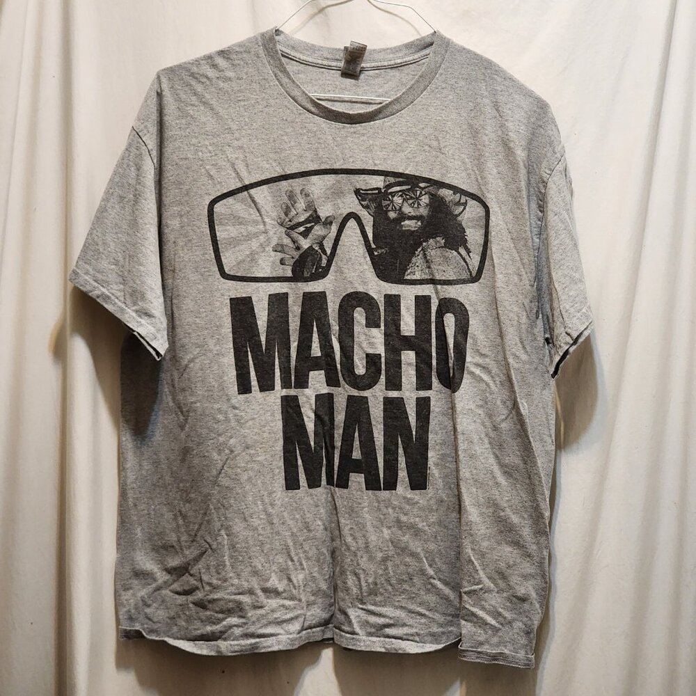 Gildan Gray & Black Macho Man Randy Savage pro wrestling‎ Retro T-Shirt XL